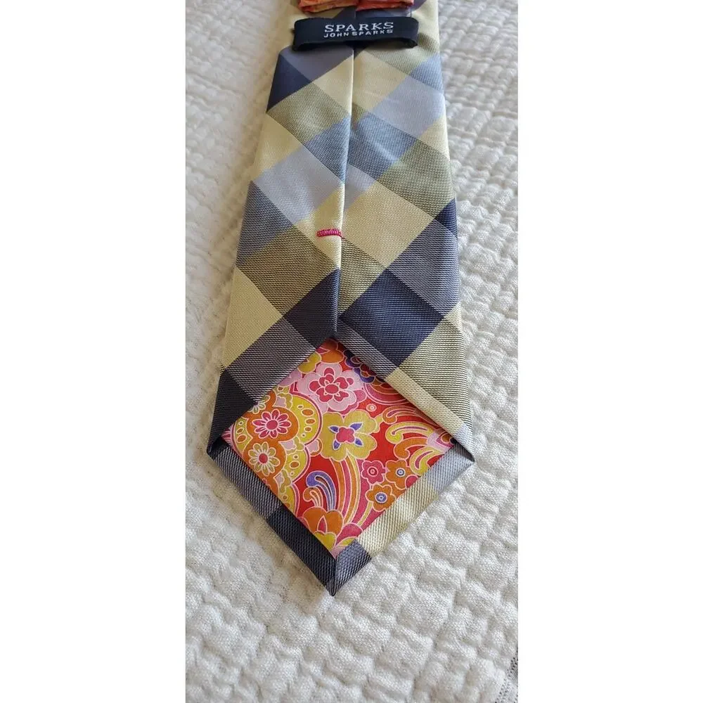 John Sparks Blue, Beige,‎ Gold Tie With Colorful Lining